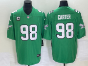 Wholesale Cheap Men's Philadelphia Eagles #98 Jalen Carter Green C Patch 2023 Vapor Limited Throwback Jersey