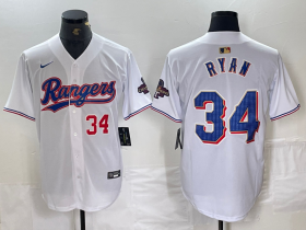 Cheap Men\'s Texas Rangers #34 Nolan Ryan Number White 2024 Gold Collection Limited Cool Base Jersey