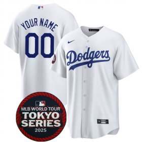 Cheap Men\'s Los Angeles Dodgers ACTIVE PLAYER Custom White 2025 World Tour Tokyo Series Home Stitched Baseball Jersey