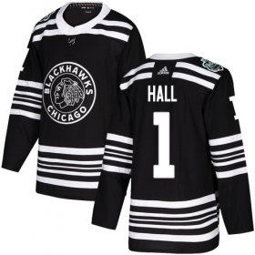 Wholesale Cheap Adidas Blackhawks #1 Glenn Hall Black Authentic 2019 Winter Classic Stitched NHL Jersey