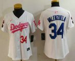 Cheap Women's Los Angeles Dodgers #34 Toro Valenzuela Number White Pink With Patch Limited Stitched Jersey