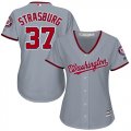 Wholesale Cheap Nationals #37 Stephen Strasburg Grey Road Women's Stitched MLB Jersey