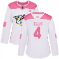 Wholesale Cheap Adidas Predators #4 Ryan Ellis White/Pink Authentic Fashion Women's Stitched NHL Jersey