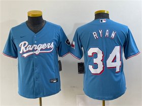 Cheap Women\'s Texas Rangers #34 Nolan Ryan Blue With Patch Stitched Baseball Jersey(Run Small)