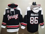 Wholesale Cheap Men's New Jersey Devils #86 Jack Hughes Black White Ageless Must-Have Lace-Up Pullover Hoodie