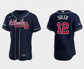 Wholesale Cheap Men\'s Navy Atlanta Braves #12 Jorge Soler 2021 World Series Champions Flex Base Stitched Jersey