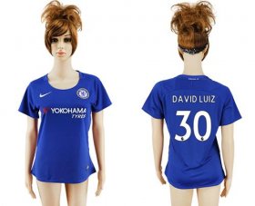 Wholesale Cheap Women\'s Chelsea #30 David Luiz Home Soccer Club Jersey