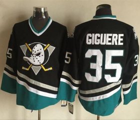 Wholesale Cheap Ducks #35 Jean-Sebastien Giguere Purple/Turquoise CCM Throwback Stitched NHL Jersey