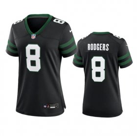 Cheap Women\'s New York Jets #8 Aaron Rodgers Black 2024 Football Stitched Jersey(Run Small)