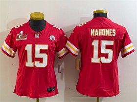 Women\'s Kansas City Chiefs #15 Patrick Mahomes Red 2025 Super Bowl LIX Patch F.U.S.E. Vapor Untouchable Limited Stitched Football Jersey