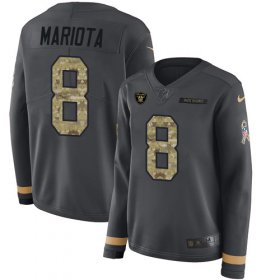 Wholesale Cheap Nike Raiders #8 Marcus Mariota Anthracite Salute to Service Women\'s Stitched NFL Limited Therma Long Sleeve Jersey