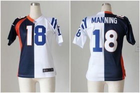 Wholesale Cheap Nike Colts #18 Peyton Manning Blue/White Women\'s Stitched NFL Elite Split Broncos Jersey