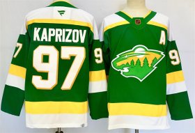 Cheap Men\'s Minnesota Wild #97 Kirill Kaprizov Green 2024-25 Alternate With A Patch Stitched Hockey Jersey