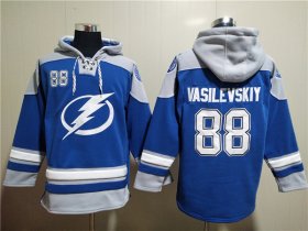 Wholesale Cheap Men\'s Tampa Bay Lightning #88 Andrei Vasilevskiy Blue Ageless Must-Have Lace-Up Pullover Hoodie