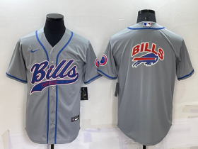 Wholesale Cheap Men\'s Buffalo Bills Grey Team Big Logo With Patch Cool Base Stitched Baseball Jersey