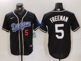 Cheap Men\'s Los Angeles Dodgers #5 Freddie Freeman Number Black Cool Base With Patch Stitched Jersey