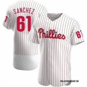 Cheap Men\'s Philadelphia Phillies #61 Cristopher Sanchez White Flex Base Stitched Baseball Jersey