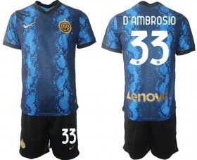 Wholesale Cheap Men 2021-2022 Club Inter Milan home blue 33 Nike Soccer Jersey