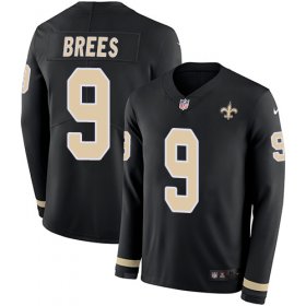 Wholesale Cheap Nike Saints #9 Drew Brees Black Team Color Youth Stitched NFL Limited Therma Long Sleeve Jersey