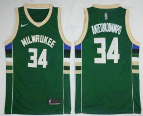 Wholesale Cheap Men\'s Milwaukee Bucks #34 Giannis Antetokounmpo Green 2017-2018 Nike Swingman Stitched NBA Jersey