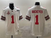 Cheap Men's Ohio State Buckeyes #1 Buckeyes White 2025 CFP Final With National Champions Patch F.U.S.E. Vapor Limited Stitched Football Jersey