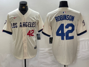 Wholesale Cheap Men's Los Angeles Dodgers #42 Jackie Robinson Number Cream 2024 City Connect Limited Stitched Jersey