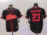 Cheap Men's San Francisco 49ers #23 Christian McCaffrey Black With Patch Cool Base Stitched Baseball Jersey