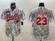 Cheap Men's Chicago Bulls #23 Michael Jordan 2024 Arctic Camo Salute To Service Stitched Baseball Jersey