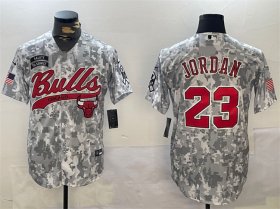 Cheap Men\'s Chicago Bulls #23 Michael Jordan 2024 Arctic Camo Salute To Service Stitched Baseball Jersey