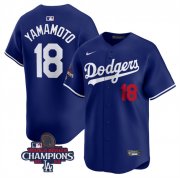 Cheap Men's Los Angeles Dodgers #18 Yoshinobu Yamamoto Royal 2024 World Series Champions Alternate Limited Stitched Baseball Jersey