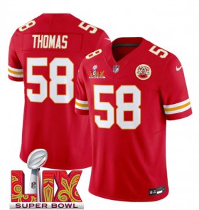 Men\'s Kansas City Chiefs #58 Derrick Thomas Red 2025 Super Bowl LIX Patch F.U.S.E. Vapor Limited Stitched Football Jersey