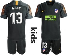 Wholesale Cheap Atletico Madrid #13 Oblak Black Goalkeeper Kid Soccer Club Jersey