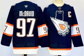 Cheap Men\'s Edmonton Oilers #97 Connor McDavid Navy With C Patch Reverse Retro Stitched Jersey