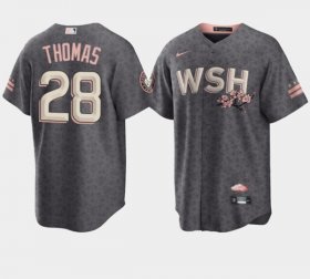 Wholesale Cheap Men\'s Washington Nationals #28 Lane Thomas 2022 Grey City Connect Cherry Blossom Cool Base Stitched Jersey