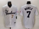 Cheap Men's New York Yankees #7 Mickey Mantle White Pinstripe Fashion Cool Base Jerseys