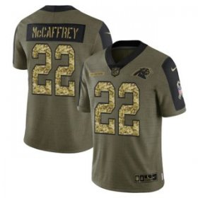 Wholesale Cheap Men\'s Olive Carolina Panthers #22 Christian McCaffrey 2021 Camo Salute To Service Limited Stitched Jersey