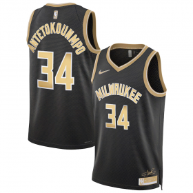 Cheap Men\'s Milwaukee Bucks #34 Giannis Antetokounmpo Black Gold 2024 Select Series Stitched Jersey