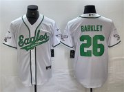 Cheap Men's Philadelphia Eagles #26 Saquon Barkley White Cool Base Baseball Stitched Jerseys