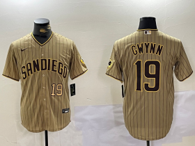 Men\'s San Diego Padres #19 Tony Gwynn Khaki Team Logo Cool Base Jerseys