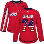 Wholesale Cheap Adidas Capitals #74 John Carlson Red Home Authentic USA Flag Women's Stitched NHL Jersey