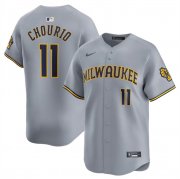 Cheap Men's Milwaukee Brewers #11 Jackson Chourio Grey 2024 Away Limited Stitched Baseball Jersey