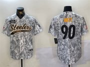 Cheap Men's Pittsburgh Steelers #90 T.J. Watt 2024 Arctic Camo Salute To Service Stitched Baseball Jersey