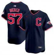 Cheap Men's Cleveland Guardians #57 Shane Bieber Navy 2025 Alternate Limited Stitched Baseball Jersey