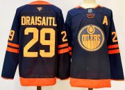 Cheap Men's Edmonton Oilers #29 Leon Draisaitl Navy 2024-25 A Patch Stitched Jersey