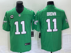 Wholesale Cheap Men\'s Philadelphia Eagles #11 AJ Brown Green C Patch 2023 Vapor Limited Throwback Jersey