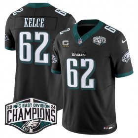 Cheap Men\'s Philadelphia Eagles #62 Jason Kelce Black 2024 New NFC East Champions With 4-Star C Patch F.U.S.E. Vapor Untouchable Limited Stitched Football Jersey