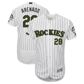 Wholesale Cheap Rockies #28 Nolan Arenado White Strip Flexbase Authentic Collection 2018 Memorial Day Stitched MLB Jersey