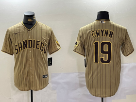 Men\'s San Diego Padres #19 Tony Gwynn Khaki Team Logo Cool Base Jersey