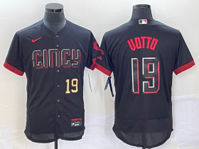 Wholesale Cheap Men\'s Cincinnati Reds #19 Joey Votto Number Black 2023 City Connect Flex Base Stitched Jersey