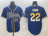 Cheap Men's Los Angeles Rams #22 Blake Corum Number Royal Cool Base Stitched Baseball Jersey